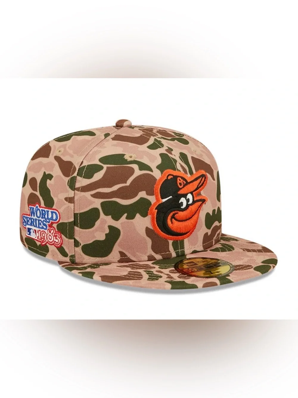 New Era Kids Camo Cap with Orange Orioles Patch World Series Patch
